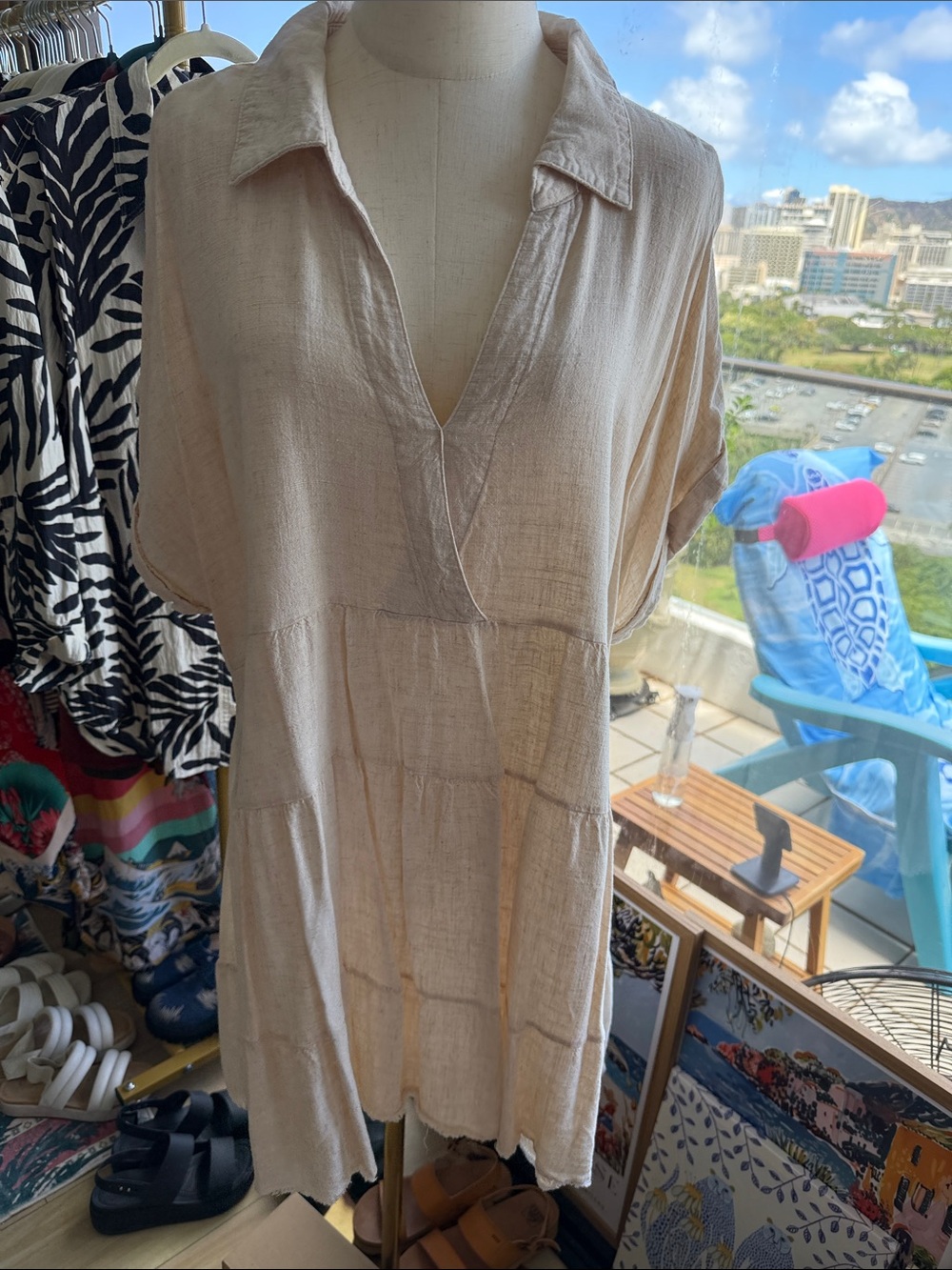 Umgee Beige Linen-Blend Women's Dress
